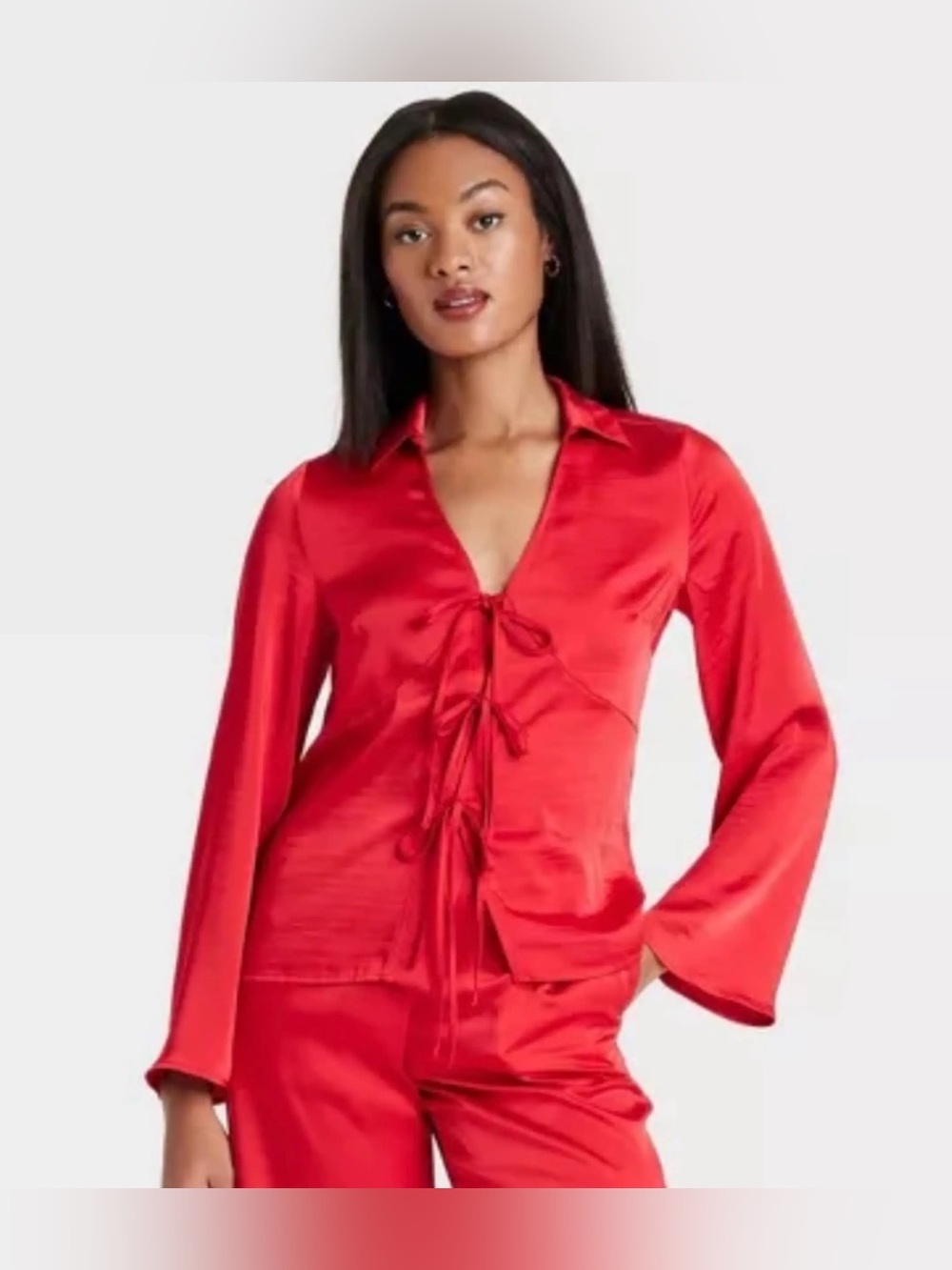 A New Day Satin Tie Front Blouse